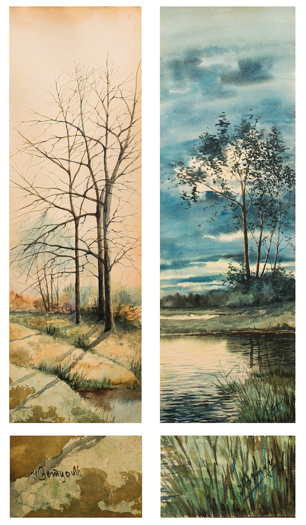 И.Ф. Ветцель. Картины «Осень» и «Лето». Бумага на картоне. Акварель. Размеры: 67 х 21 см