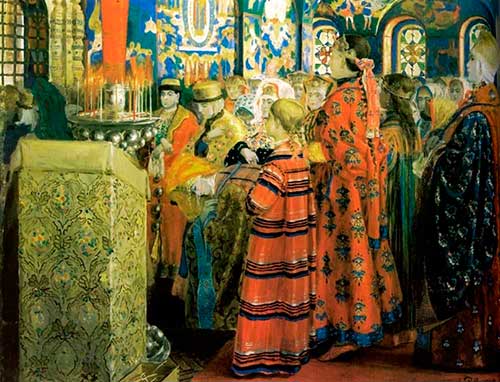 Рябушкин Андрей Петрович. Русские женщины 17 столетия в церкви. 1899