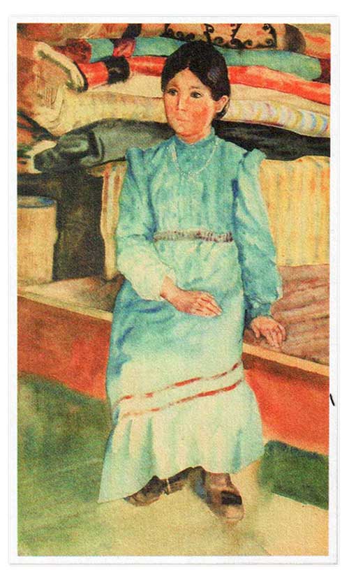 Давлеткильдиев К. С. (1887-1947). Девочка-башкирка в голубом. 1928. Бумага. Акварель.