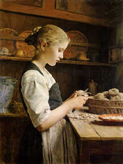 Альберт Анкер. Маленькая чистильщица картошки, 1886 г.